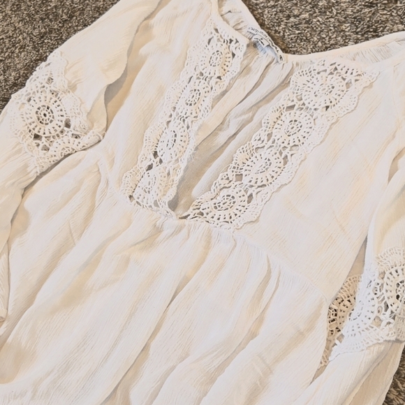 O'Neill Small Cream 3/4 Sleeve Ruffled Blouse Country Coastal - Picture 3 of 8